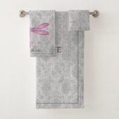 Magenta Dragonfly Damask Bad Handdoek (Insitu)