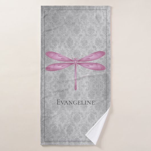 Magenta Dragonfly Damask Bad Handdoek (Badhanddoek)