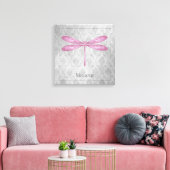 Magenta Dragonfly Damask Canvas Afdruk (Insitu (Woonkamer))