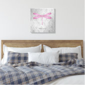 Magenta Dragonfly Damask Canvas Afdruk (Insitu (Slaapkamer))