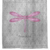 Magenta Dragonfly Damask Douchegordijn (Voorkant)