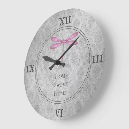 Magenta Dragonfly Damask Grote Klok (Hoek)