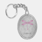 Magenta Dragonfly Damask Sleutelhanger (Voorkant Links)