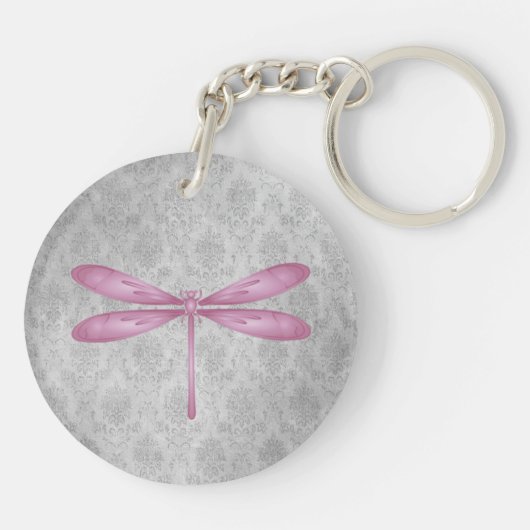 Magenta Dragonfly Damask Sleutelhanger (Achterkant)