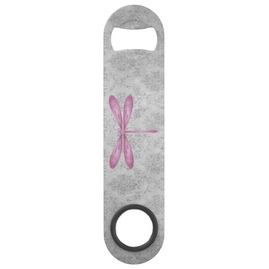 Magenta Dragonfly Damask Speed Flessenopener (Achterkant)