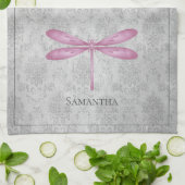 Magenta Dragonfly Damask Theedoek (Gevouwen)