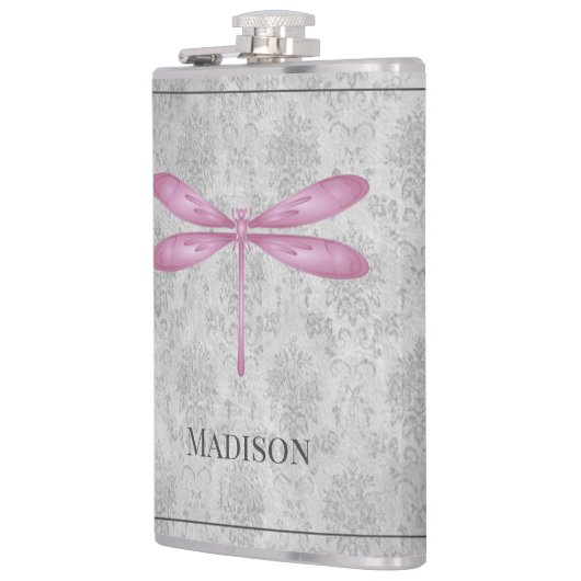 Magenta Dragonfly Damast kolf Heupfles (Links)