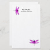 Magenta Dragonfly Linen Stationery Briefpapier (Voorkant / Achterkant)