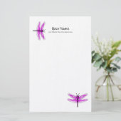 Magenta Dragonfly Linen Stationery Briefpapier (Staand voorkant)