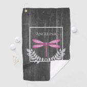 Magenta Dragonfly Rustic Golf Towel Golfhanddoek (Insitu)