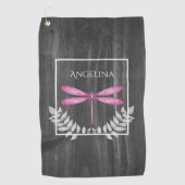 Magenta Dragonfly Rustic Golf Towel Golfhanddoek (Voorkant)