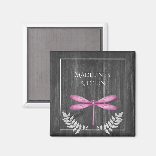 Magenta Dragonfly Rustic Magnet (Voorkant / Achterkant)