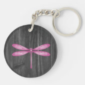 Magenta Dragonfly Rustic Personalized Sleutelhange Sleutelhanger (Achterkant)