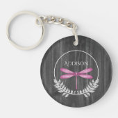 Magenta Dragonfly Rustic Personalized Sleutelhange Sleutelhanger (Voorkant)