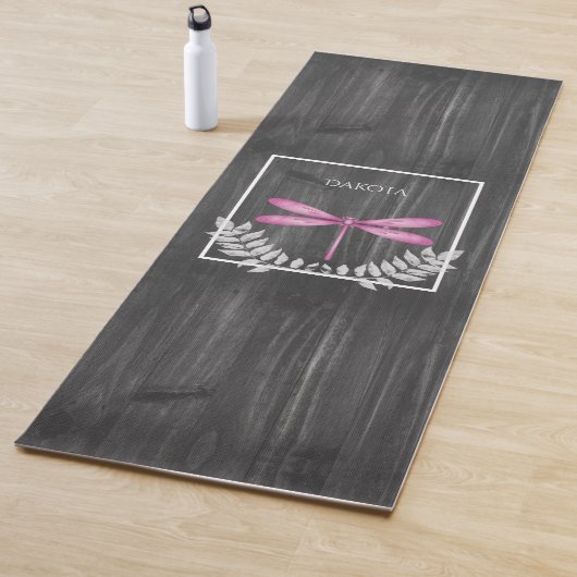Magenta Dragonfly Rustic Yoga Mat (In situ)