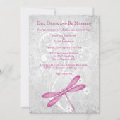 Magenta Dragonfly Wedding Rehearsal Dinner Invite Kaart (Voorkant)