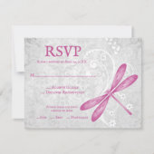 Magenta Dragonfly Wedding RSVP Kaart (Voorkant)