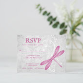 Magenta Dragonfly Wedding RSVP Kaart (Staand voorkant)