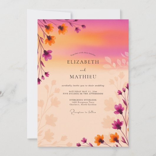Magenta Dreamy Sunset Wedding Kaart (Voorkant)