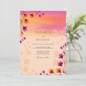 Magenta Dreamy Sunset Wedding Kaart (Staand voorkant)