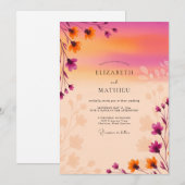 Magenta Dreamy Sunset Wedding Kaart (Voorkant / Achterkant)