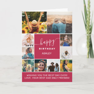 Magenta eenvoudig verjaardagscraster 10 foto-colla kaart