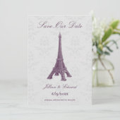Magenta Eiffel Tower Damask sparen de Datum Aankondiging (Staand voorkant)