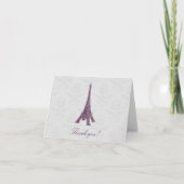 Magenta Eiffel Tower Damask Weddenschap Hartelijk  Bedankkaart (Voorkant)