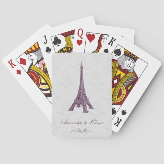 Magenta Eiffel Tower Damask Wedding Favor Pokerkaarten (Achterkant)