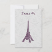Magenta Eiffel Tower Damask Wedding Table Kaart (Voorkant)