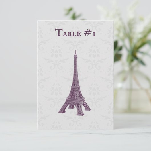 Magenta Eiffel Tower Damask Wedding Table Kaart (Staand voorkant)
