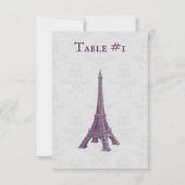 Magenta Eiffel Tower Damask Wedding Table Kaart (Achterkant)