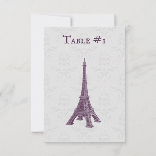 Magenta Eiffel Tower Damask Wedding Table Kaart (Achterkant)