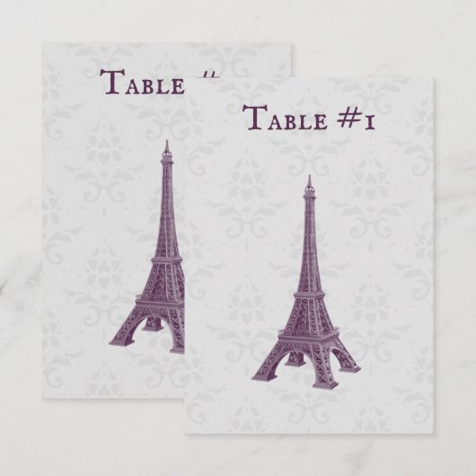 Magenta Eiffel Tower Damask Wedding Table Kaart (Voorkant / Achterkant)