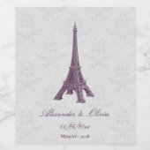 Magenta Eiffel Tower Damask Wedding Wijn Etiket (Enkel label)