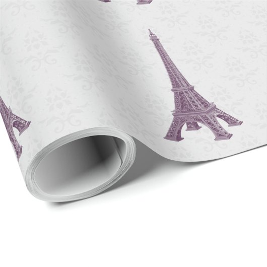 Magenta Eiffel Tower Damask Wedding Wrapping Paper Cadeaupapier (Rol Hoek)