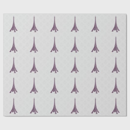 Magenta Eiffel Tower Damask Wedding Wrapping Paper Cadeaupapier (Vlak)
