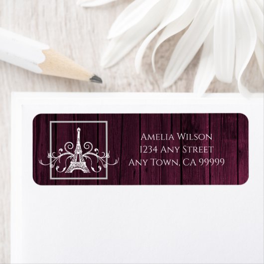 Magenta Eiffel Tower Rustic Return Address Label (Insitu)