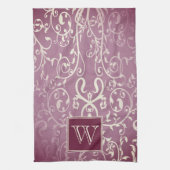 Magenta Elegant Bloei Monogram Handdoek (Verticaal)