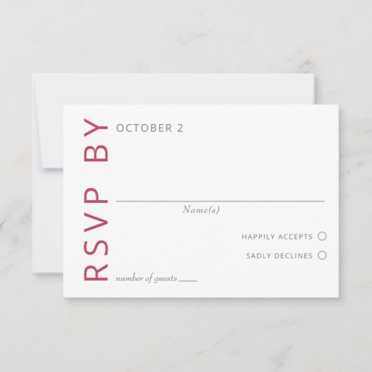 Magenta Elegant Modern Minimalist Wedding RSVP Kaartje (Voorkant)