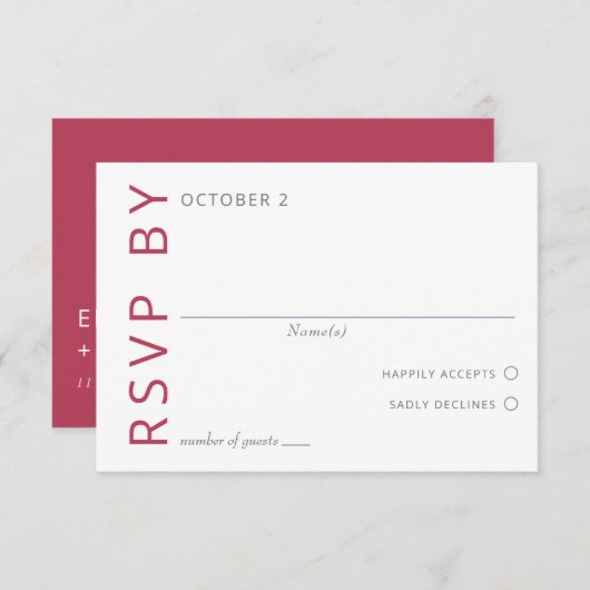 Magenta Elegant Modern Minimalist Wedding RSVP Kaartje (Voorkant / Achterkant)