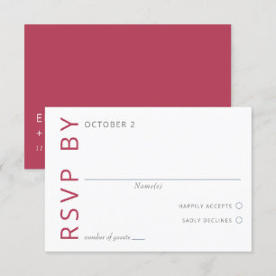 Magenta Elegant Modern Minimalist Wedding RSVP Kaartje