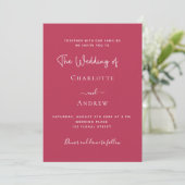 Magenta elegant script luxe bruiloft kaart (Staand voorkant)