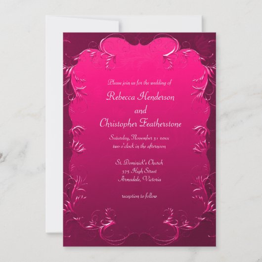  magenta elegantie bruiloft kaart (Voorkant)