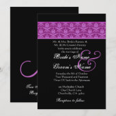 Magenta en Black Damask Wedding Kaart (Voorkant / Achterkant)