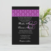 Magenta en Black Damask Wedding Kaart (Staand voorkant)