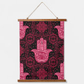 Magenta en Black Hamsa Hand Good Fortune Hangend Wandkleed (Voorkant)