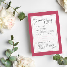 Magenta en Black Modern Wedding Reply RSVP-kaart
