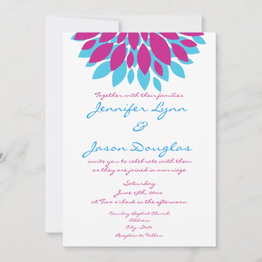 Magenta en Blauwgroen Flowers Wedding Invitations Kaart (Voorkant)