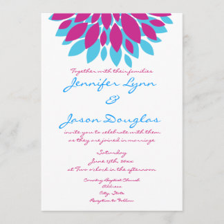 Magenta en Blauwgroen Flowers Wedding Invitations Kaart